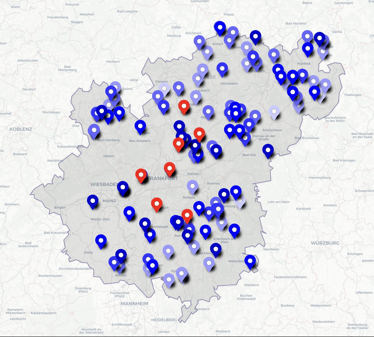 Karte der Biogasanlagen in der Metropolregion FRM